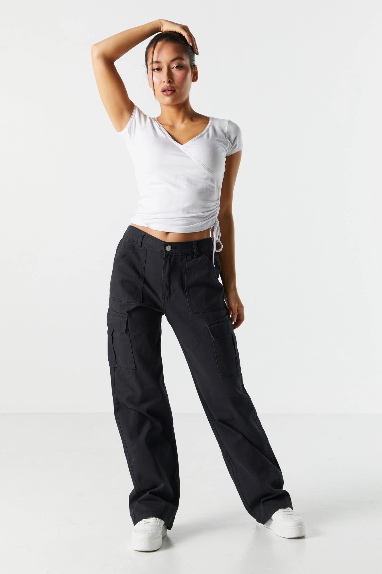 Elastic Waist Straight Leg Cargo Jean - Image 4