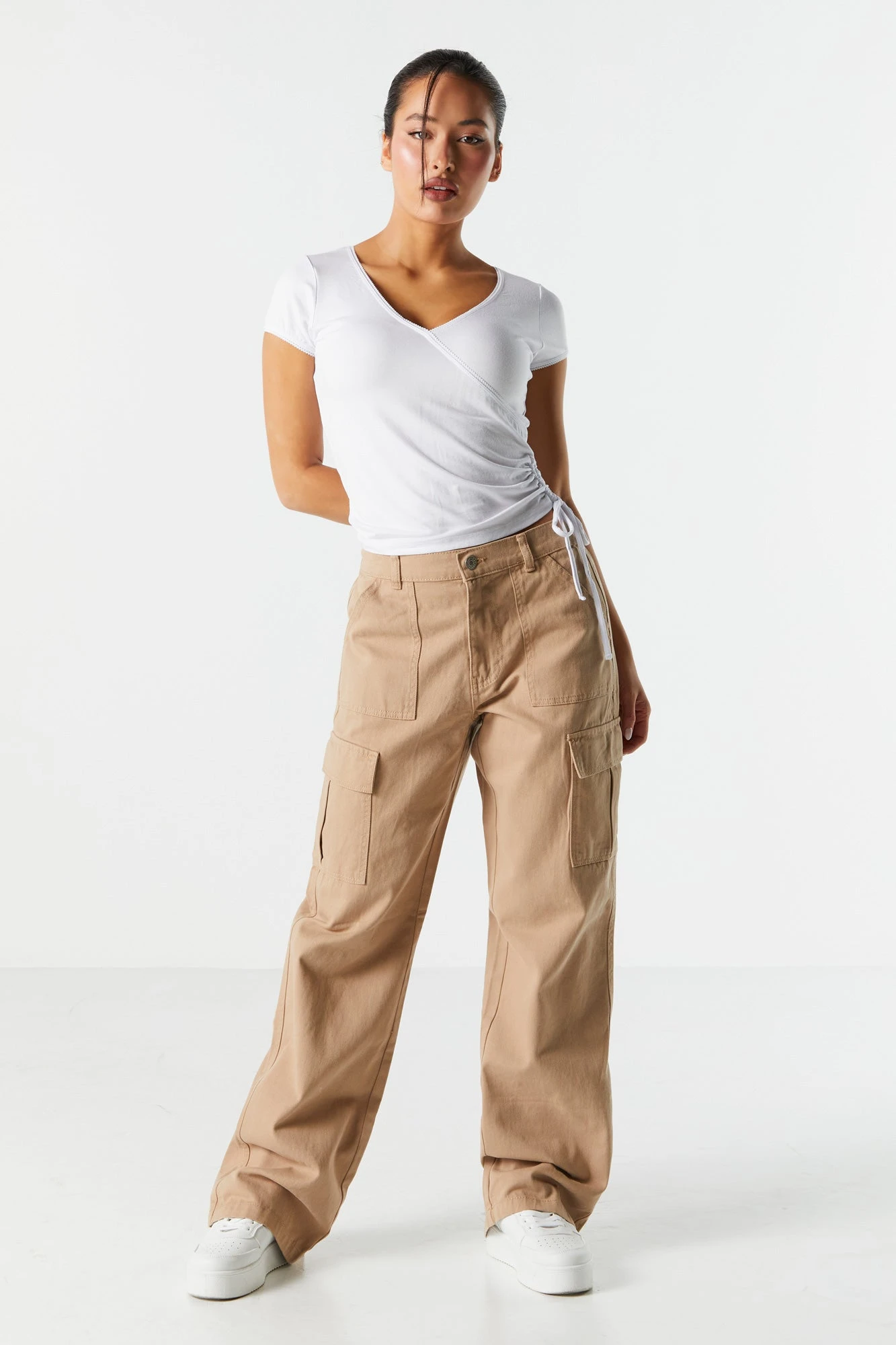 Elastic Waist Straight Leg Cargo Jean