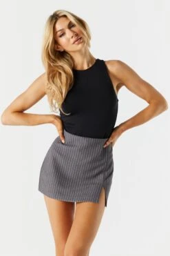 Striped Slit Mini Skirt