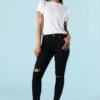 Black Wash Rio Mid RiseDistressed Skinny Jean