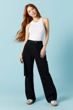 Osaka Black Wash Distressed Baggy Jean