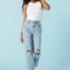 Light Wash Distressed Mom Jean