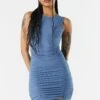 Ribbed Ruched Bodycon Mini Dress