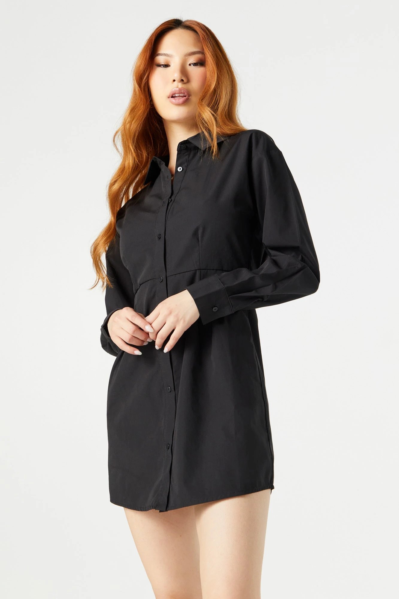 Button-Up Long Sleeve Shirt Dress - Image 4
