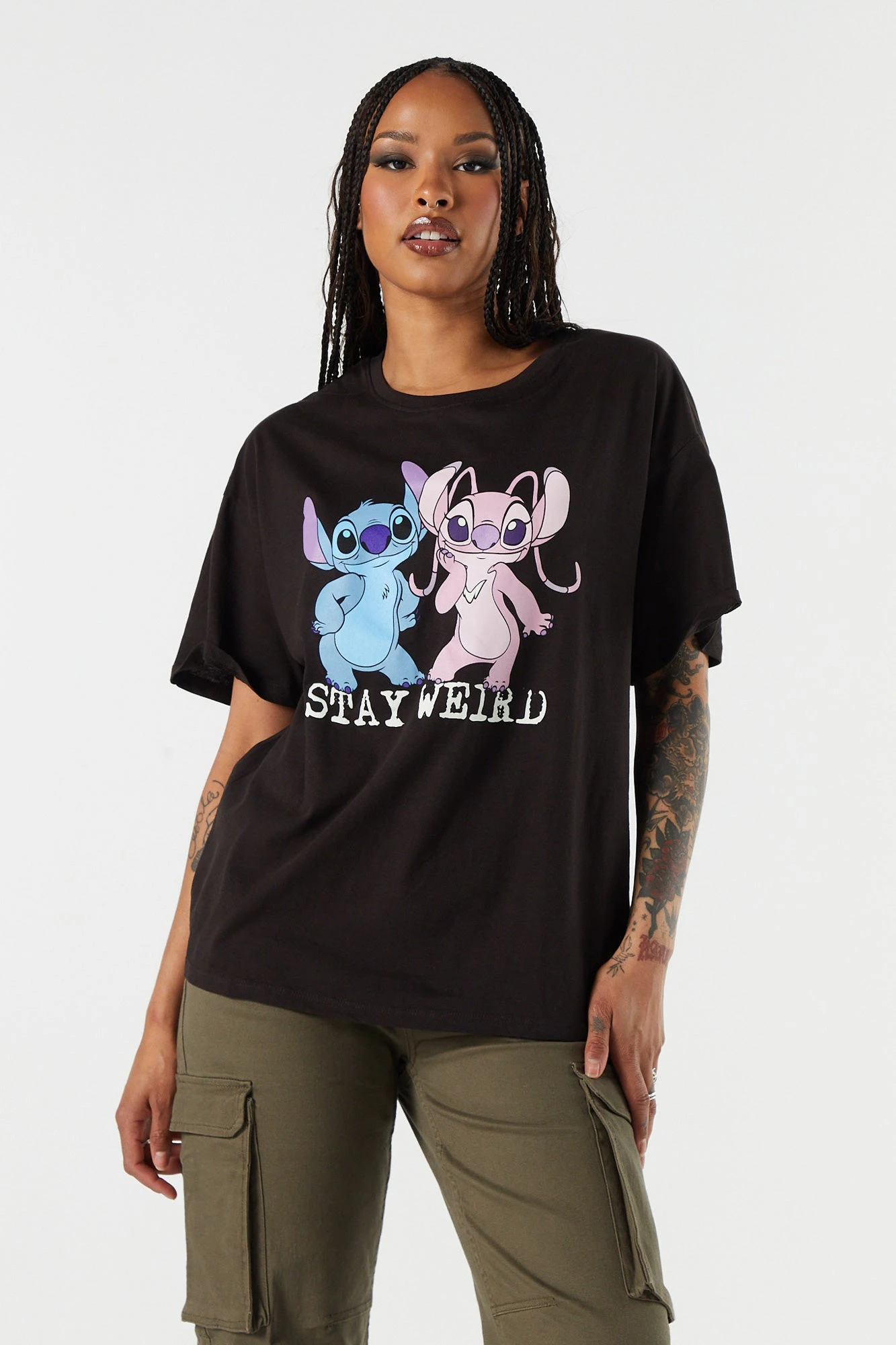 Stitch Stay Weird Graphic Boyfriend T-Shirt