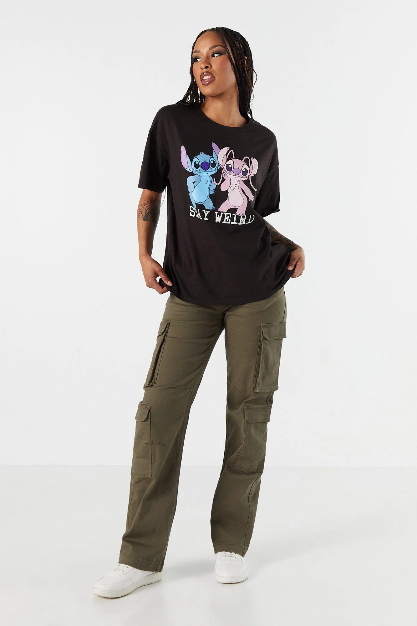 Stitch Stay Weird Graphic Boyfriend T-Shirt - Image 3