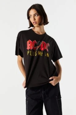 Black ACDC Graphic Boyfriend T-Shirt