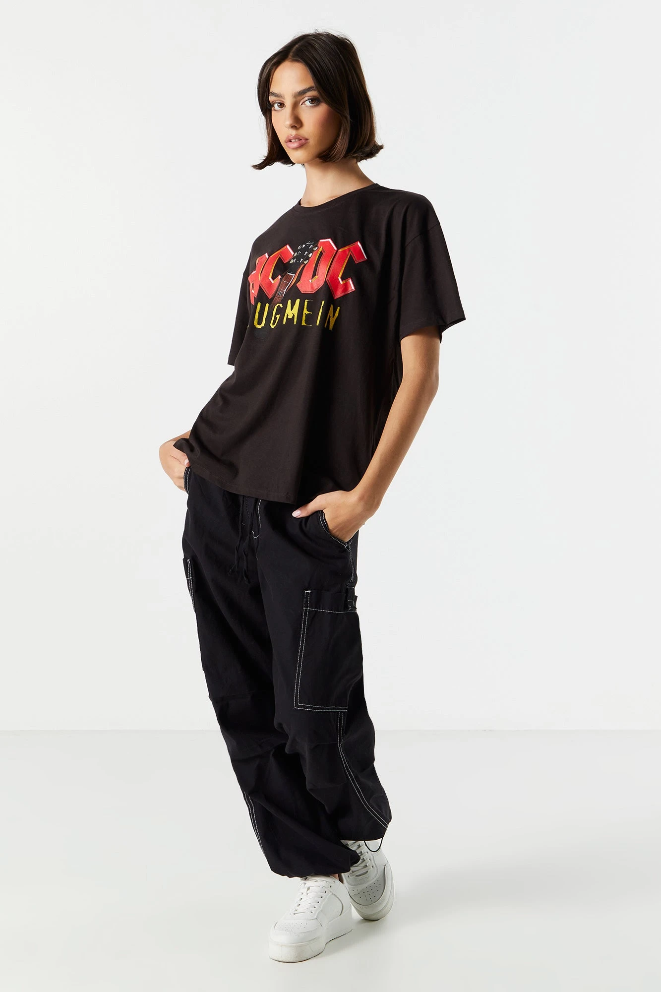 Black ACDC Graphic Boyfriend T-Shirt - Image 3