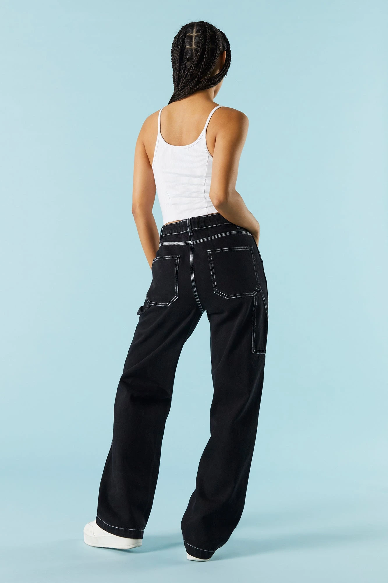 High-Rise White Stitch Carpenter Jean - Image 3