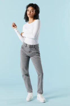 Grey Wash Denim Mom Jean