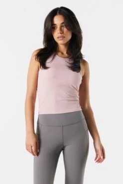 Pink High Neck Padded Tank